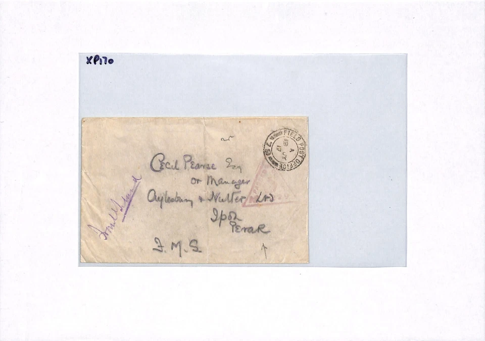 GB/EGYPT WW1 Cover Military FPO.79 MALAYA PERAK Ipoh Port Said 1917 XP170 - Image 3 of 4