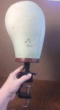 Vintage Canvas Head Hat Stand Holder Millinery Display Table Mount Clip Clamp