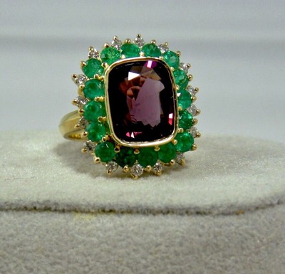5.60 Ct Lab-Created Red Ruby & Green Emerald Wedding Ring 14K Yellow Gold Finish