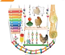 12-piece pet chicken parrot toy ladder+biting toy+tapping piano+swing+fruit
