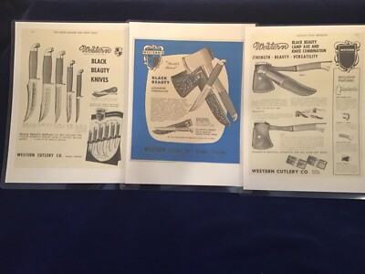 RARE 3 PAGE LAMINATED COPY OF 1960's WESTERN ''BLACK BEAUTY'' KNIFE / AXE CATALOG!