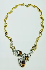 Carolyn Pollack Vintage Sterling Silver and Brass 8 CWT Citrine Necklace 19"