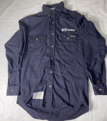 New Bulwark  FR Flame Resistant CAT2 SMALL Navy Blue Suez Work Shirt J123