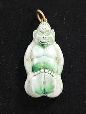 Colgante Billiken Doble Cara Vidrio Checo Verde Neiger De Colección Raro