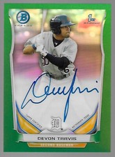 2014 Bowman Chrome Green Refractor Devon Travis Rookie Auto /75 Tigers