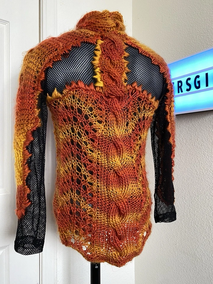 Suéter Tejido Avant Garde Para Hombre Pequeño Mujer Mediano HECHO A MANO Malla Web Suelta Abierta Foto 2 de 4