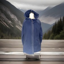 North Face M navy long full zip jacket hooded cozy fleece lined