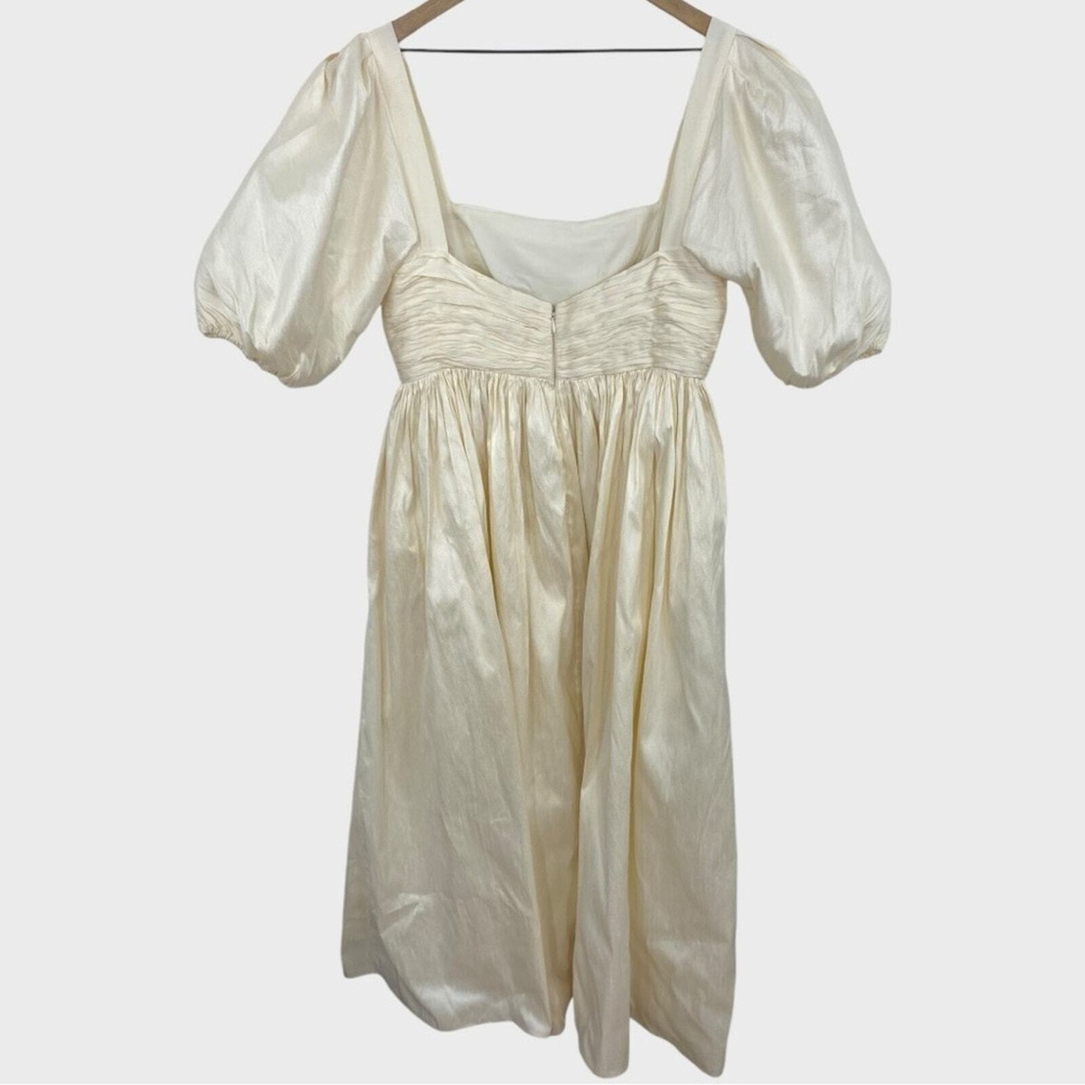 BHLDN Sachin & Babi Ivory Ruched Puff Sleeve Emile Midi Gown Size 10 | eBay