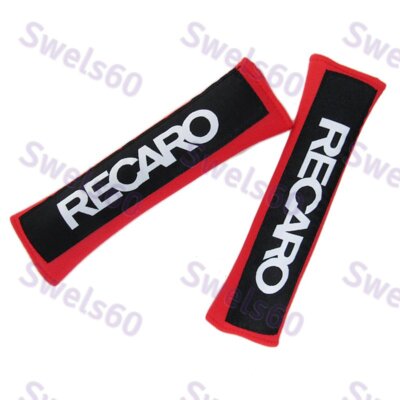 X2 Red RECARO Logo Racing Embroidery Soft Cotton Seat Belt Cover Shoulder Pads