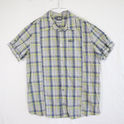 Jack Wolfskin Shirt Mens XL Regular Fit Outdoor Casual Button Plaid Short Sleeve