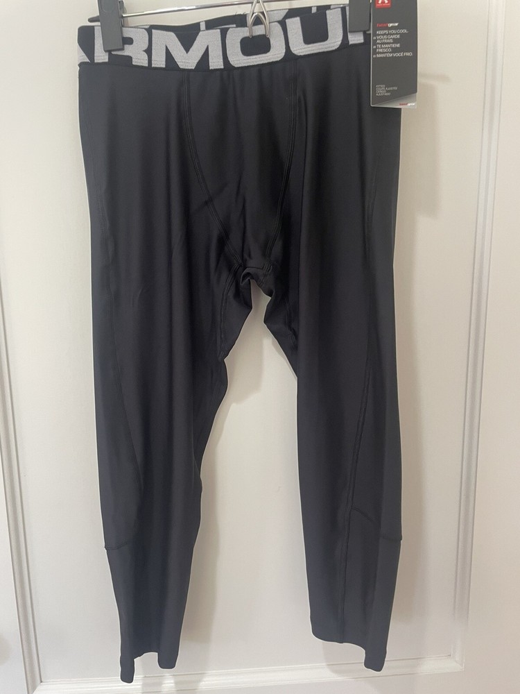 NWT Boys Under Armour HeatGear Black Leggings Youth Large