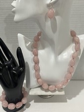 ROSE QUARTZ Gemstones Jewelry Set-Earrings,Necklace,Bracelet-in Sterling Silver