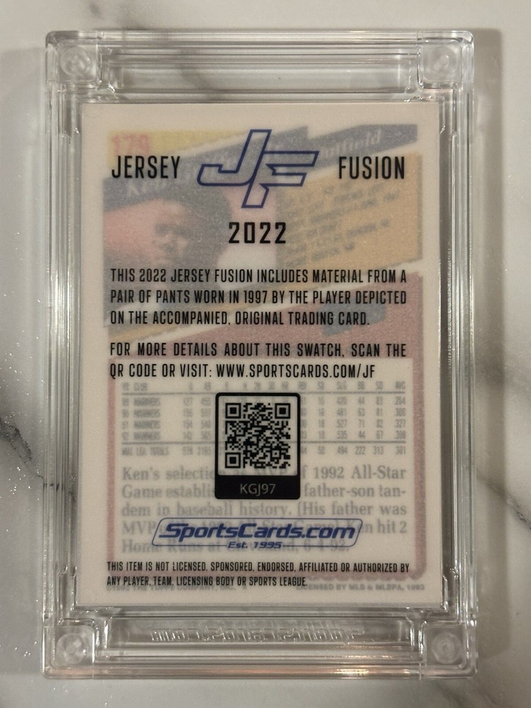 2022 Jersey Fusion Ken Griffey Jr Game Used Pants Swatch, Legend ⚾️⚾️
