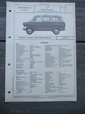 Ford Transit 9sitzer Panorama Bus Samba Prospekt VDA Typenblatt 11 215a  12/68