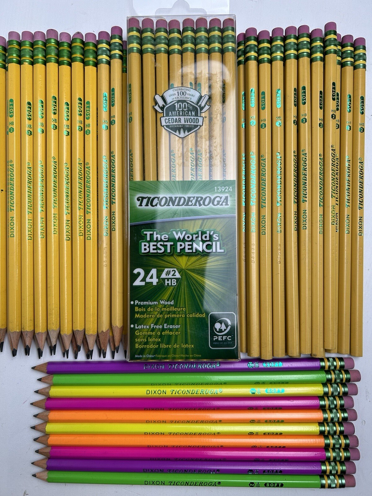 Dixon Ticonderoga HB #2 Soft Wood Pencils Mixed Lot of 70 Sharpened Neon-image