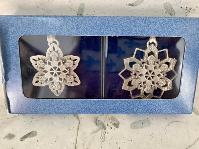 NEW Longaberger 2000 Pewter Snowflakes Christmas Ornaments Set of Two Boxed