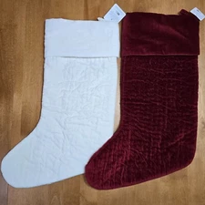 POTTERY BARN CHANNEL QUILTED VELVET CHRISTMAS STOCKING LARGE~ NO MONO