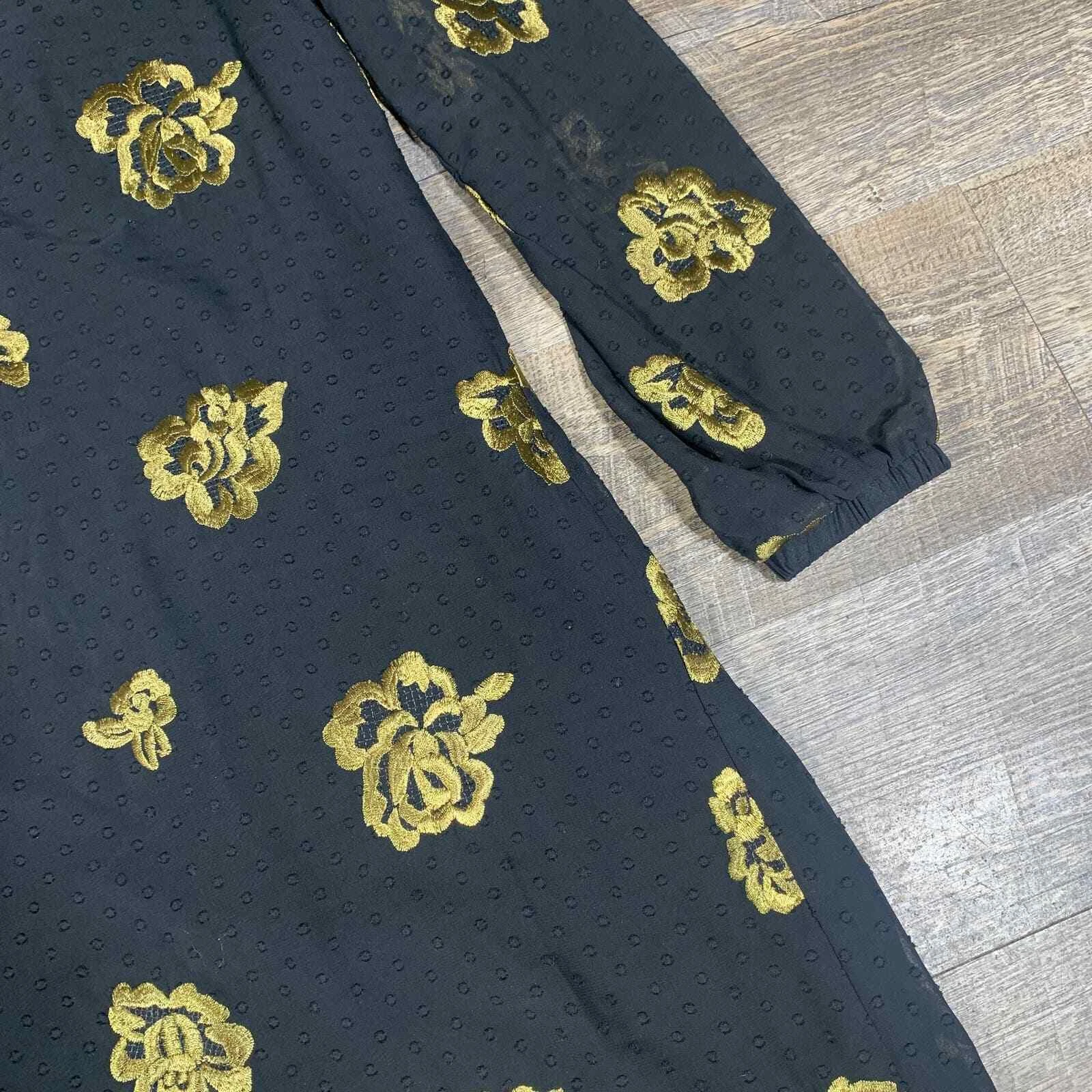 VETEMENTS Abito donna Cabi Swiss Dot taglia small nero oro floreale ricamato foderato 3697