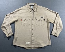 Workrite FR Button Up Shirt Men s Large Beige Long Workwear Oilfield READ