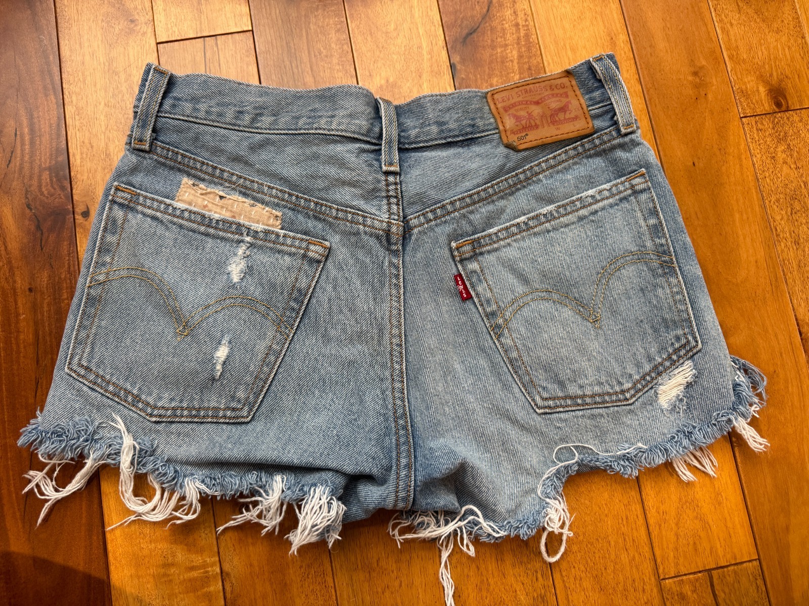 Levi's Women's 501 Distressed Patchwork Cutoff De… - image 2