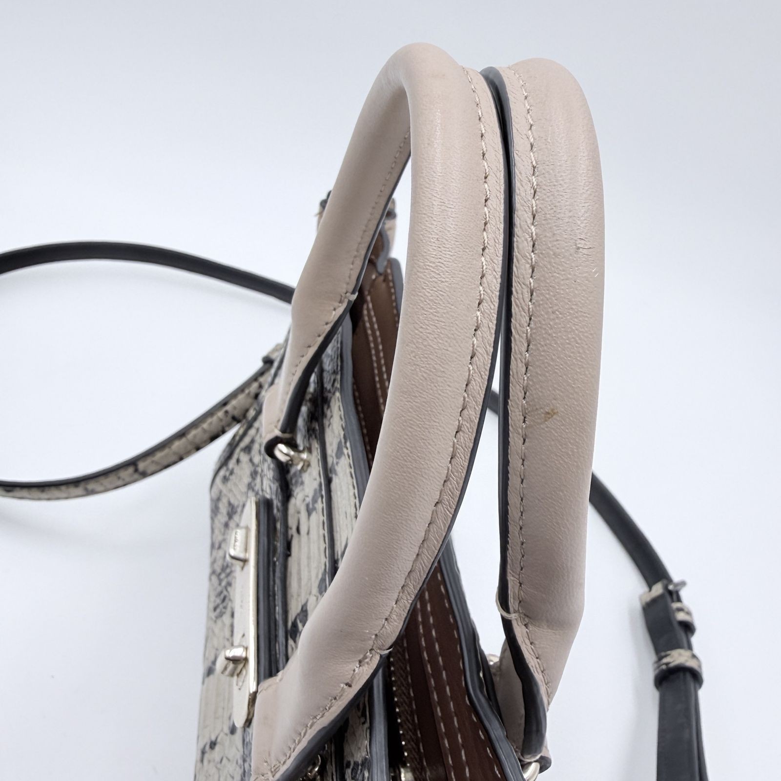 COACH Python Pattern Leather 2WAY Handbag Beige W… - image 6