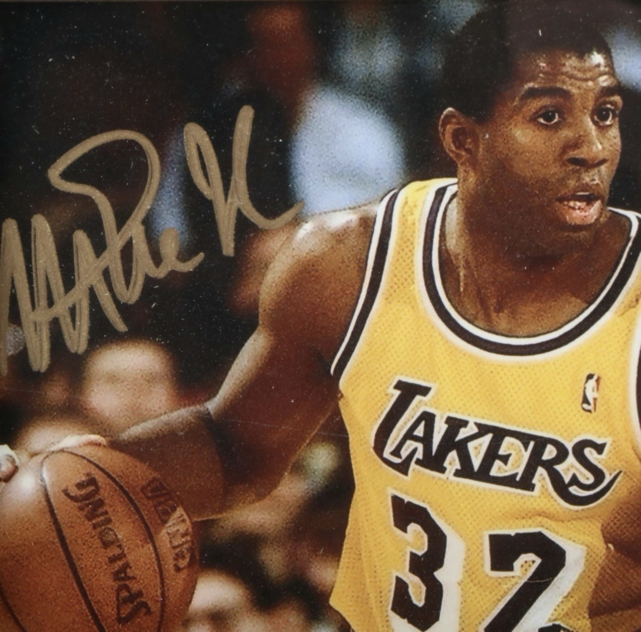 Rare GOLD Autograph • Magic Johnson Auto • Photo PSA Auth & Michael Jordan 1/1 view 2