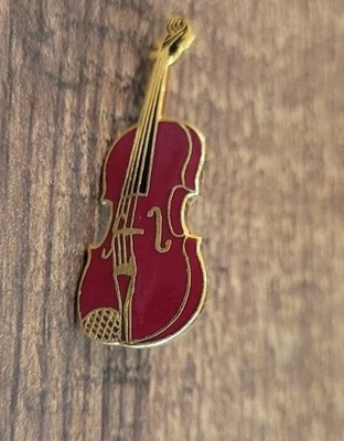 Vintage Gold Tone Red Violin Enamel Lapel Pin Fiddle Music Instrument NO CLUTCH