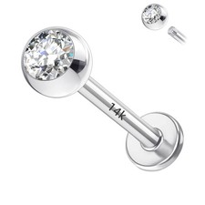 14K Gold Women's Threaded Labret Studs 16G 8mm - CZ Tragus/Helix Earrings