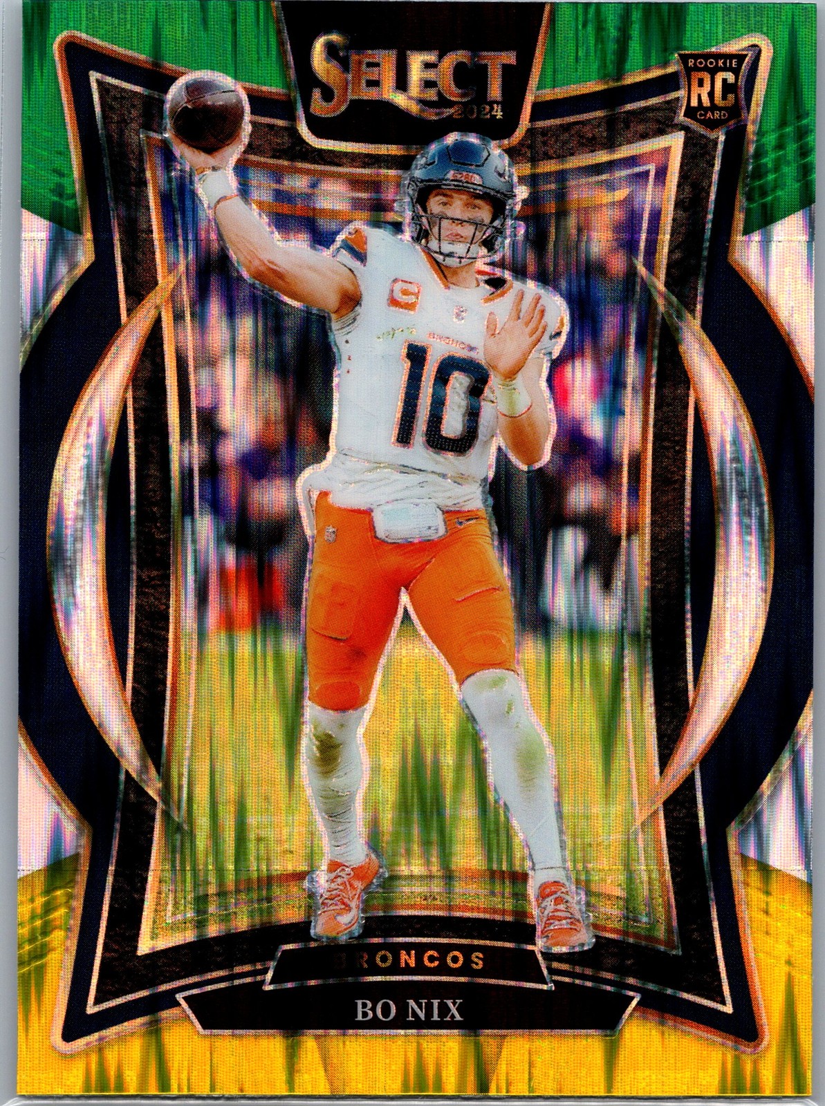 2024 Panini Select #30 Bo Nix Green & Yellow Prizm Shock
