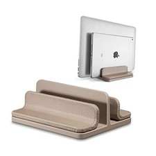 Leather Vertical Laptop Stand,Dual Laptop Holder Stand,Laptop Organizer Apricot