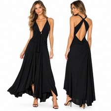 3473 | BCBGMAXAZRIA Sophia Crisscross Back Halter Black Maxi Gown Dress M