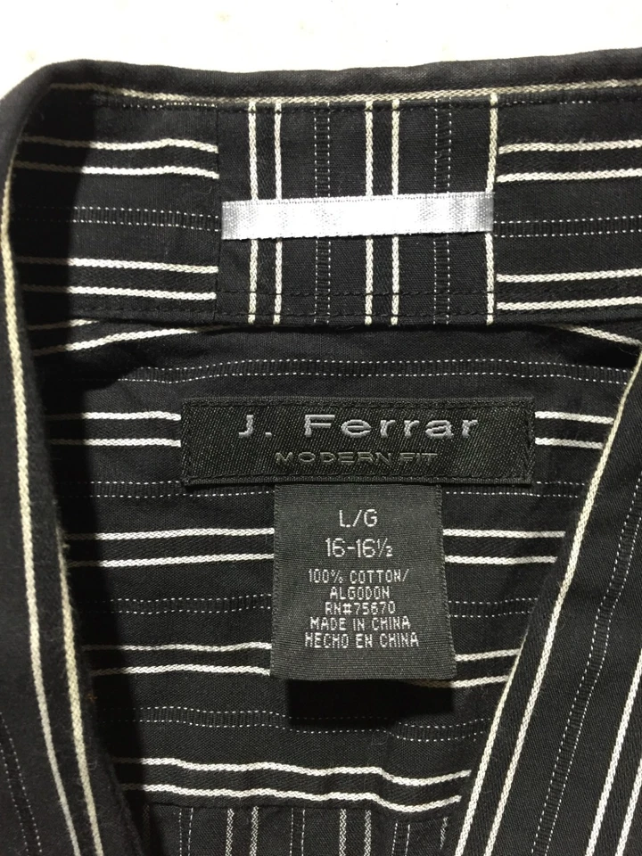 Camisa de vestir J. Ferrar calce moderno para hombre L grande 16-16,5 negra blanca a rayas Foto 3 de 4