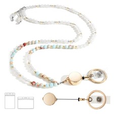 Lanyards for ID Badges and Keys Retractable Beaded Lanyards for Women Natural...