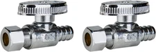 2-Pack Straight Stop Valve, 1/2" PEX X 3/8" OD Compression, Quarter Turn Chrome 