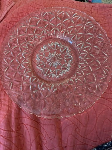 Vintage Depression Glass Clear Cut Glass 12” Serving Plate Scalloped Edges