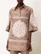 ZIMMERMANN-SIZE 1 (AU 10/US 6)-LINEN BANDANA ECRU SHORT SLEEVE TUNIC MINI DRESS