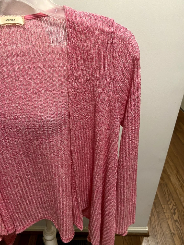 Cárdigan acanalado informal de manga larga rosa soprano para niñas talla XL/16 Foto 3 de 4