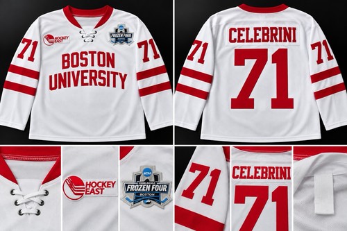 Macklin Celebrini #71 Boston University BU White Hockey Jersey XL Frozen Four