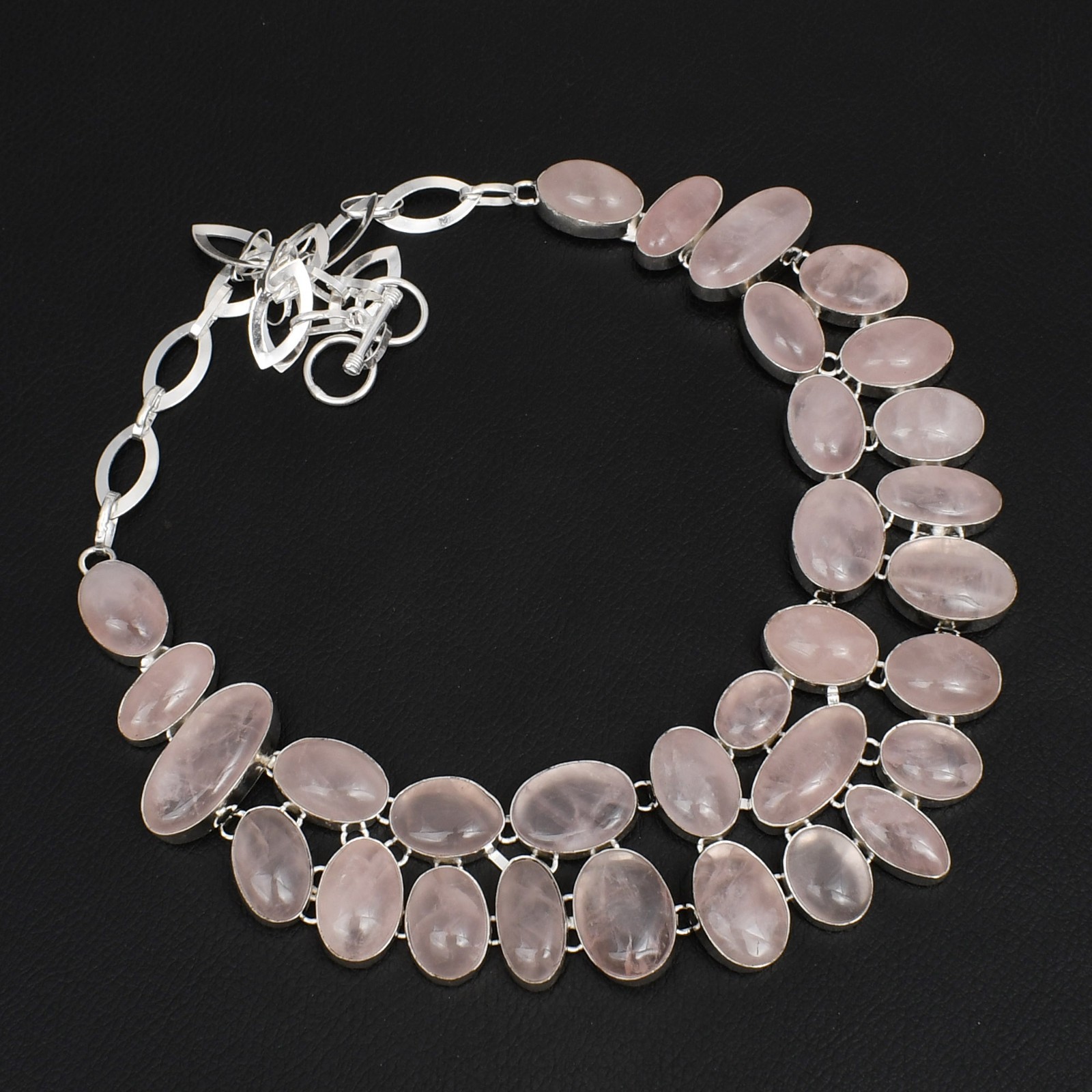Rose Quartz Gemstone Handmade Big Necklace Jewelry 131 Gms LBN-9381