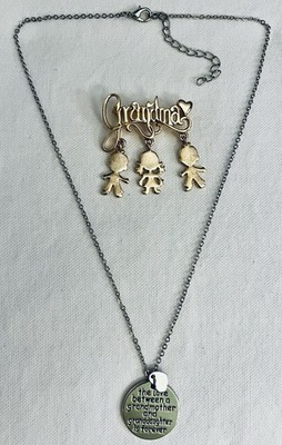 Lot of 2 Vintage-Now Grandmother Pieces of Jewelry Signed Brooch & Necklace