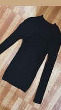 Black Cut-Out Knit Pullover Sweater Mock Neck...