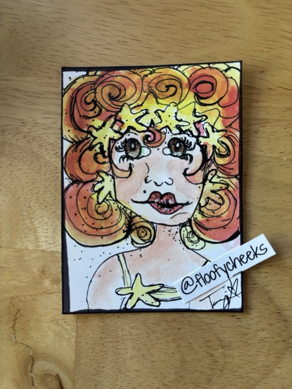 ACEO Original Art Woman Portrait Face Whimsy Showgirl Starlet Theatre