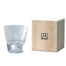 Tajima Glass Edo Glass Mt. Fuji Rocks Glass in Wooden Box NEW