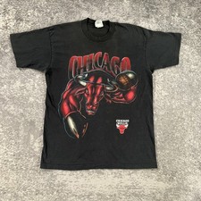 VTG Chicago Bulls Shirt Mens Large L Black All Over Print 90s USA Single Stitch
