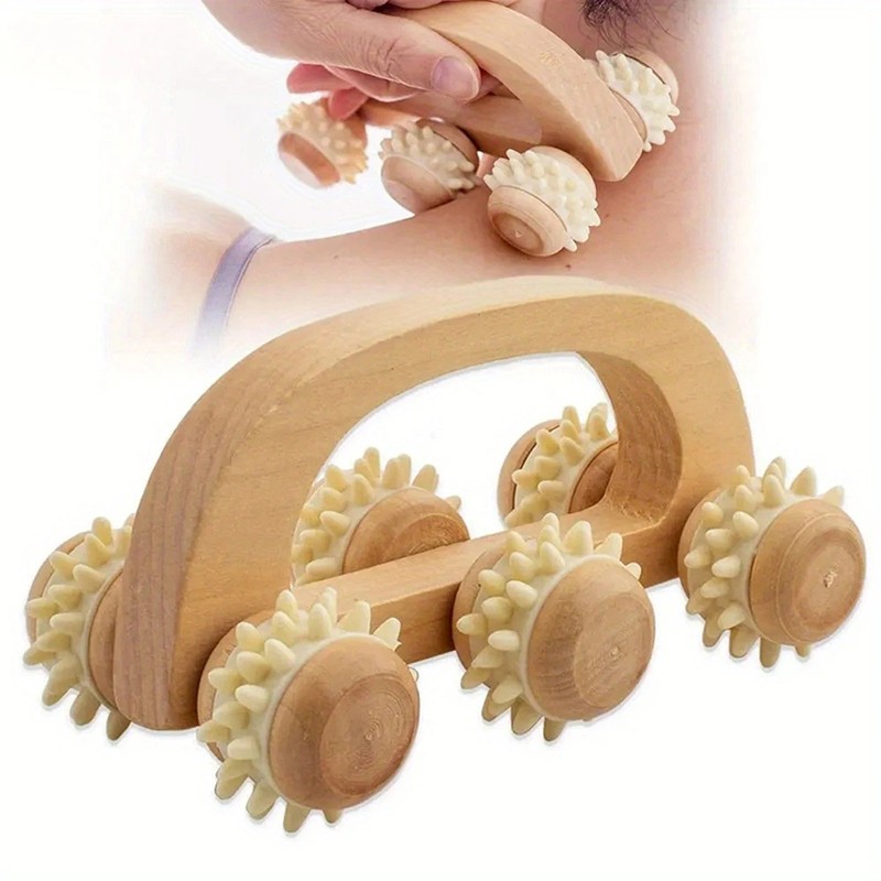 Holz Massage Roller – 6 Rollen Massagegerät für Rücken, Nacken & Bein