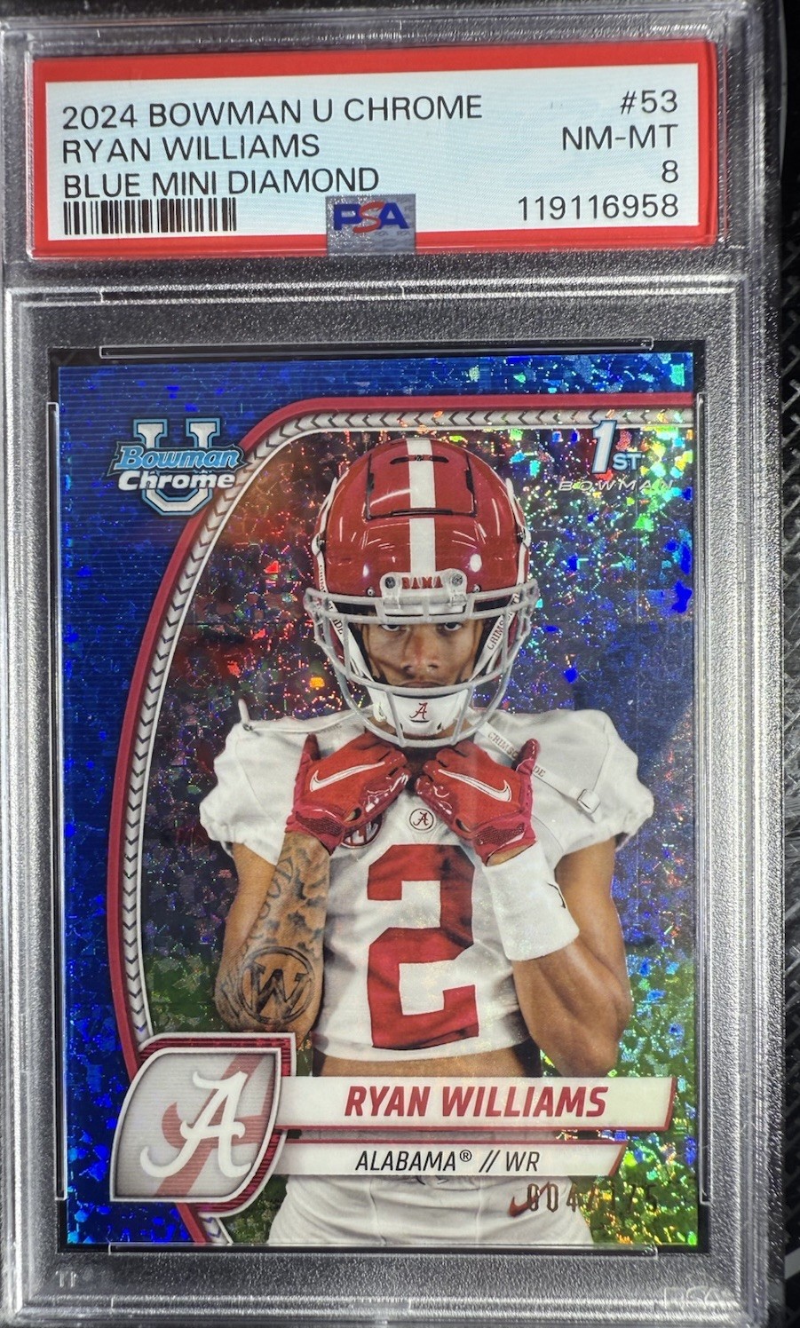 2024 Bowman Chrome U Ryan Williams 1st Blue Mini Diamond Refractor #/175 PSA 8