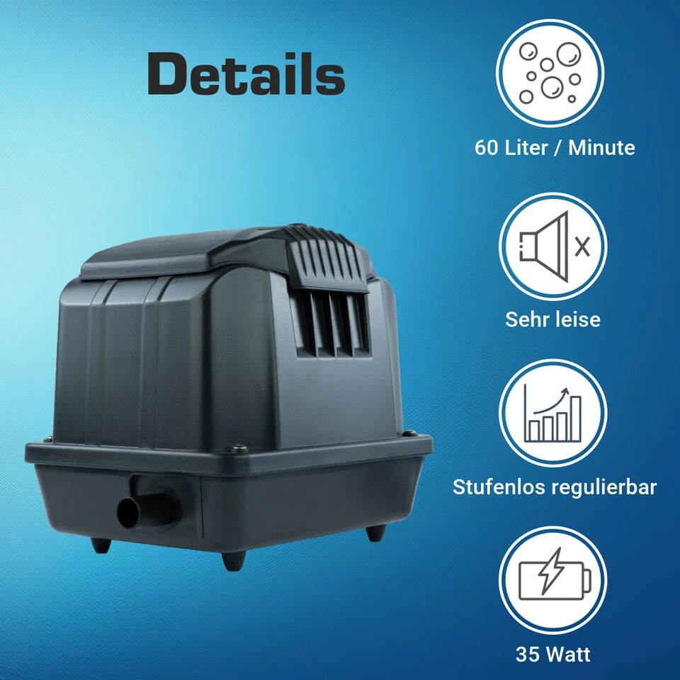 Teichbelüfter 3600L/H, Sauerstoffpumpe, Membranpumpe, Teichbelüftung, Luftpumpe  - Bild 2 von 4