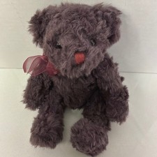 Russ Berrie Bearberry Purple Plush Teddy Bear Shaggy Fur Item 4542 Burgundy Bow