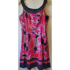 NINE WEST Red, Black Bold Floral Fit Flare Cotton Sleeveless Dress, Size 12