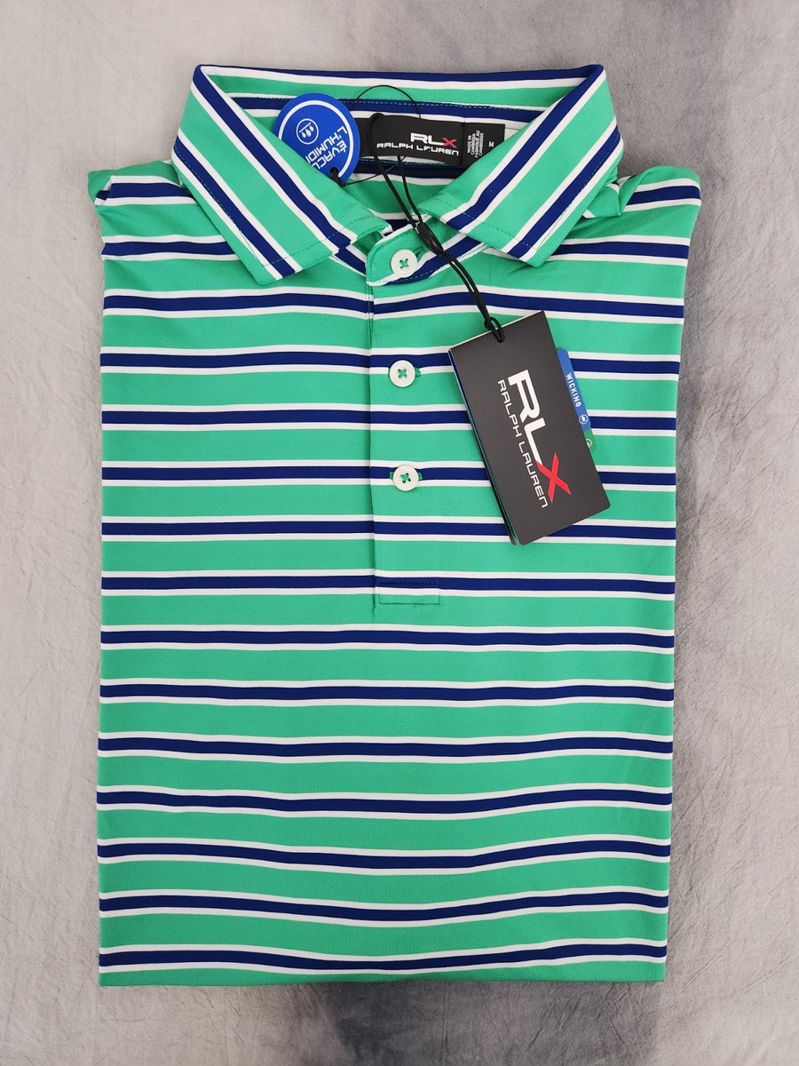 RLX Ralph Lauren Performance Golf Striped Green/White/Blue Polo